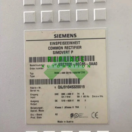 Siemens Used 6SE7028-6EC85-0AA0